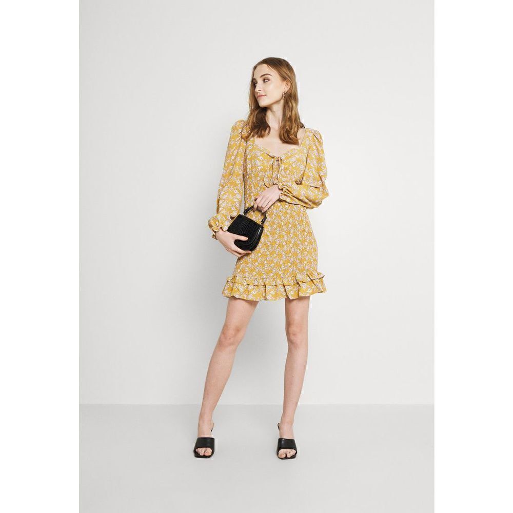 💕HOST PICK💝 Glamorous PUFF LONG SLEEVE SMOCKED MINI DRESS dress Ochre 4 6 8